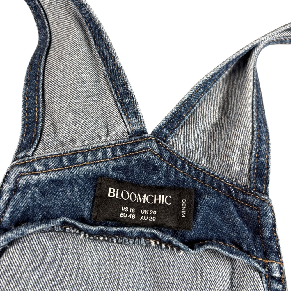 Bloomchic Denim Overalls Womens 16 Blue Wide Leg Adjustable Bib Jumpsuit - Picture 5 of 9